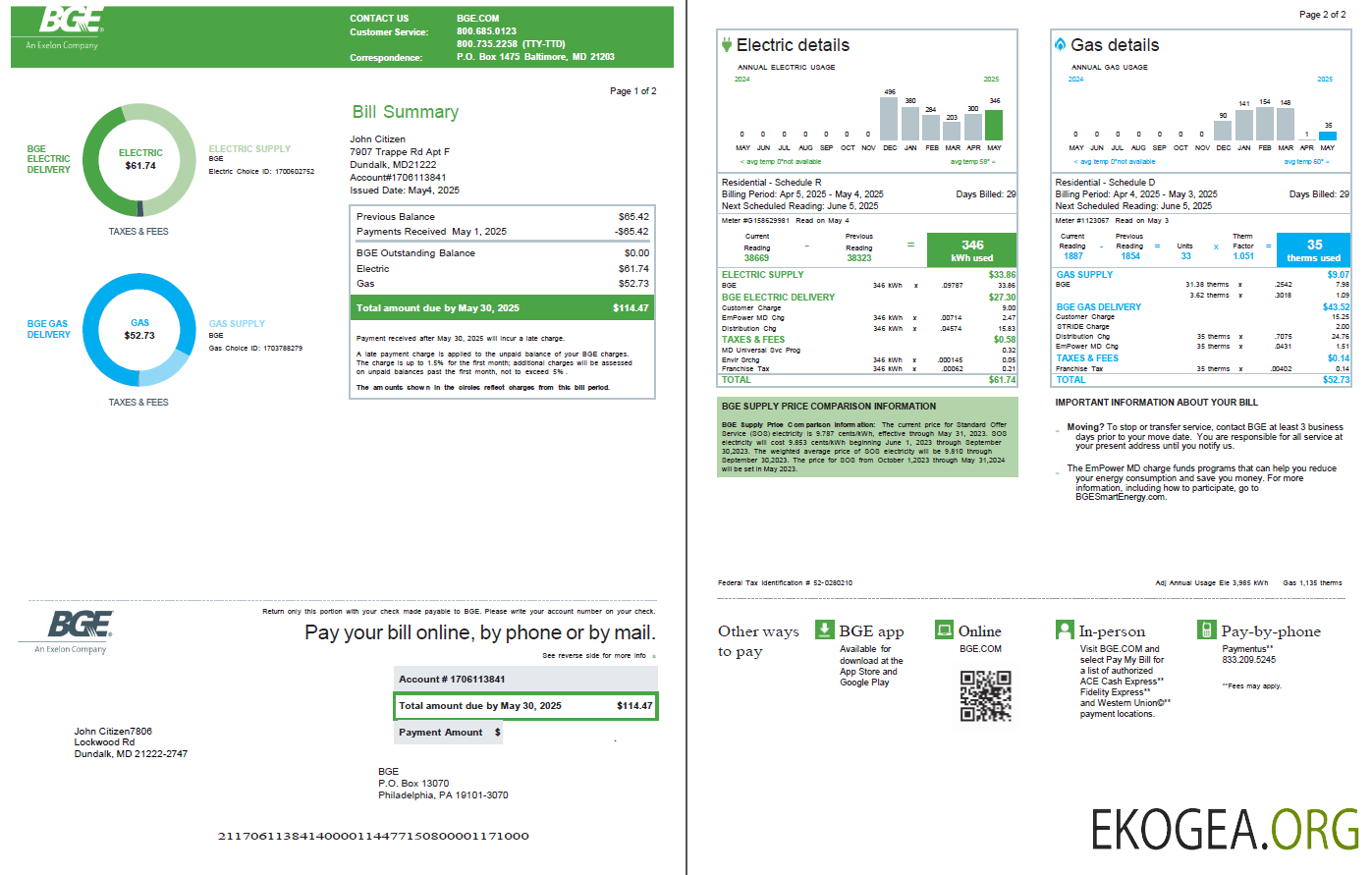 United Kingdom BGE Company utility bill template in Word and PDF formats, 2 pages